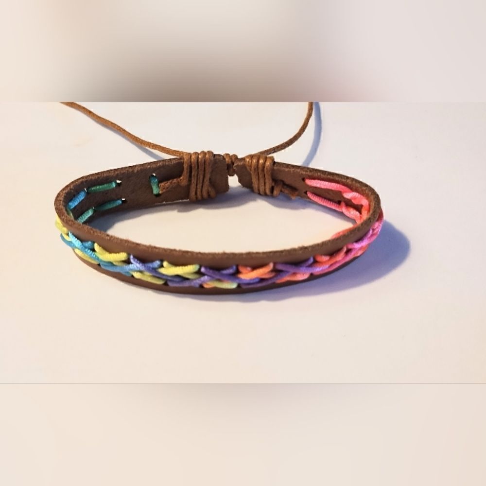 Men's‎ bracelet leather braided rainbow new d15